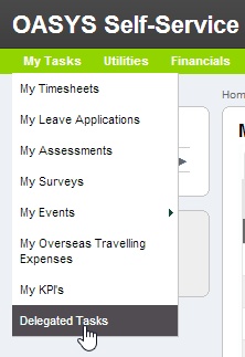Delegated Tasks menu