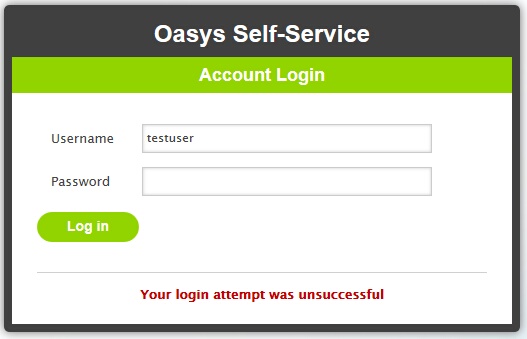 Unsuccessful login message