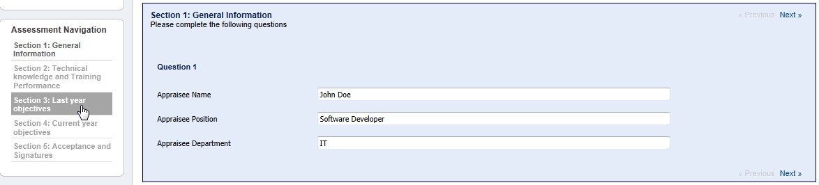 Assessment screen