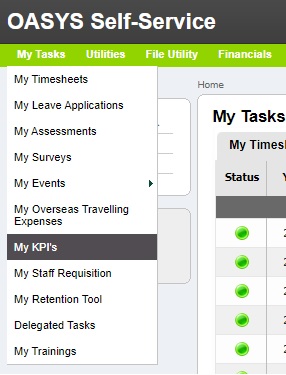 My KPI's menu