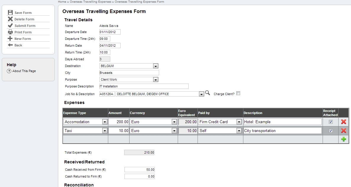 Overseas Travelling Expenses form