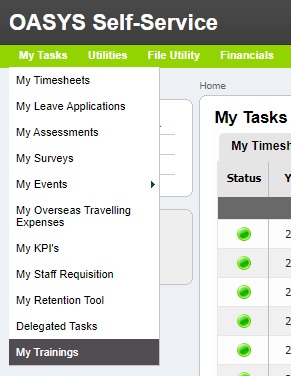 My Trainings menu