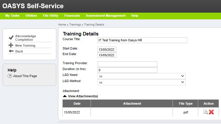 Training screen