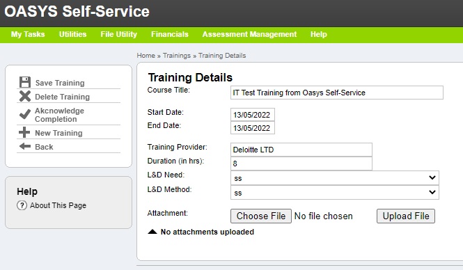 Training screen