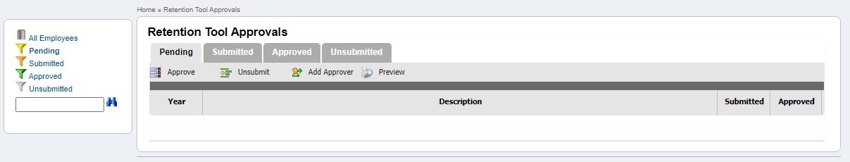 Retention Approval Page