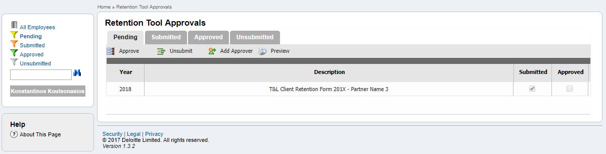 Retention Tool Approver Page 