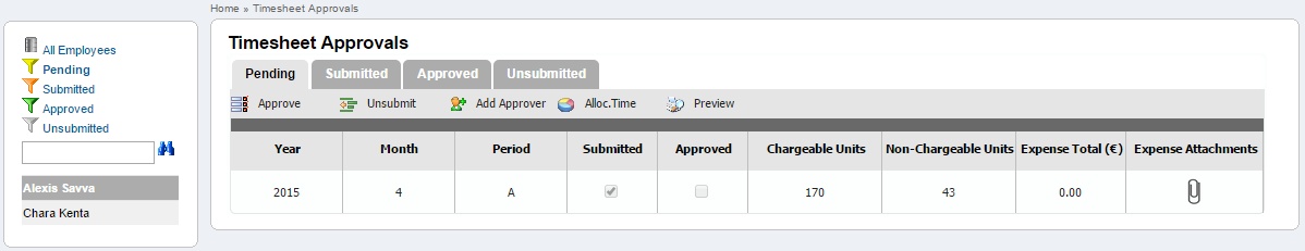 Timesheet Approval Page