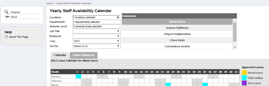Yearly Staff Availability Calendar